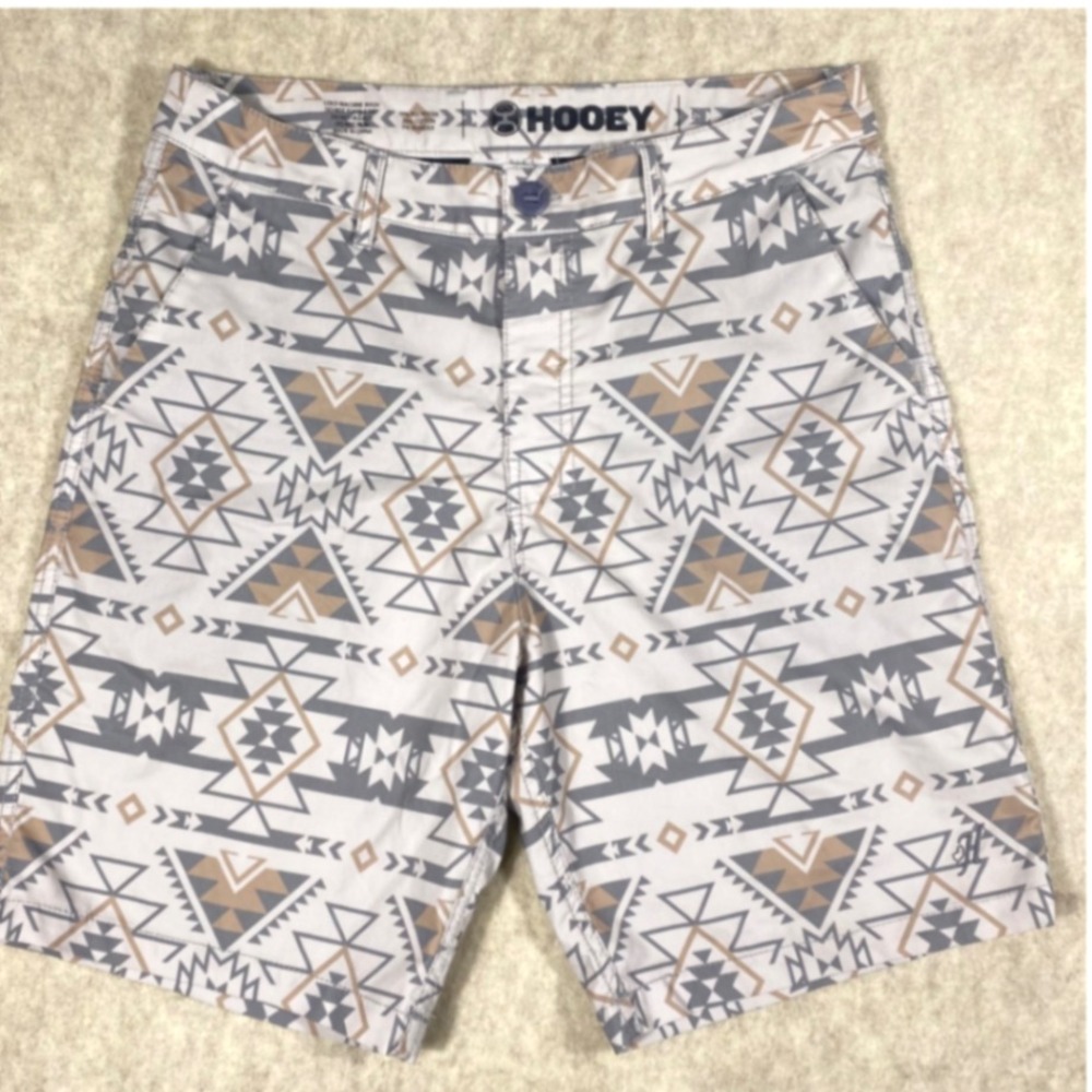 Hooey Mens Aztec Geometric Print The Hybrid Board Shorts Grey Tan Size S Western
